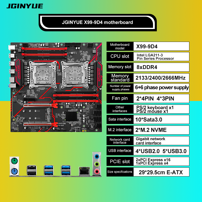 JGINYUE X99‑9D4 Dual LGA2011‑3 - X99 Dual Cpu Motherboard Combo 评论和价格